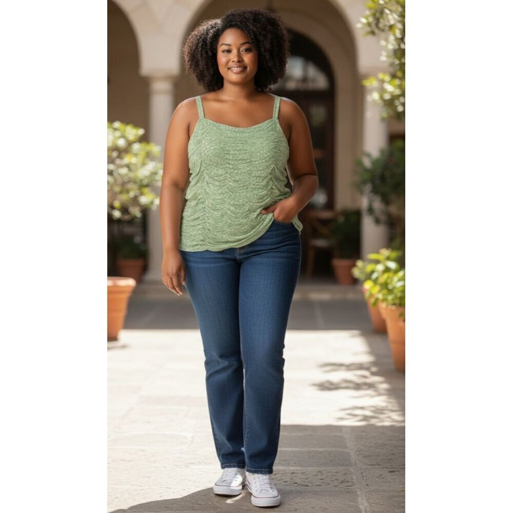 Torrid Floral Stretch Mesh Cropped Shirred Cami Tank Green Top size 2X